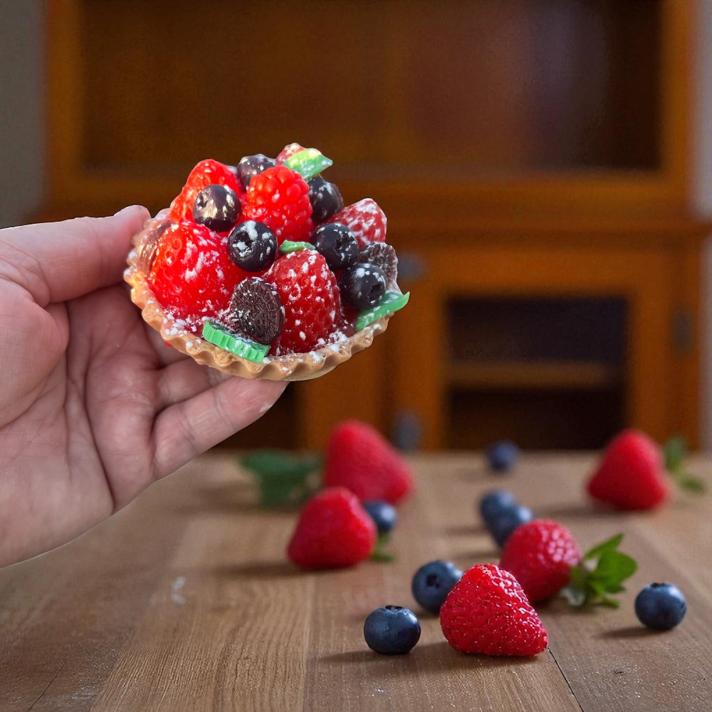 Strawberry Tart Soap-Realistic Dessert Gift, Handmade Bath Treat, Cute Self-Care Present