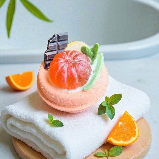 Luxury Tangerine Chocolate Bath Bomb – Handmade Citrus Dessert Fizzy Spa Gift for Relaxation & Self-Care