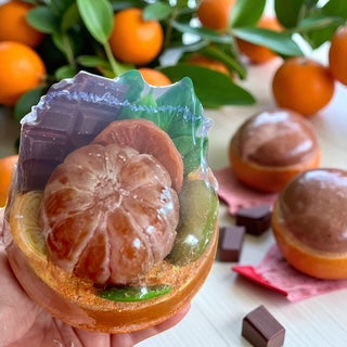 Luxury Tangerine Chocolate Bath Bomb – Handmade Citrus Dessert Fizzy Spa Gift for Relaxation & Self-Care